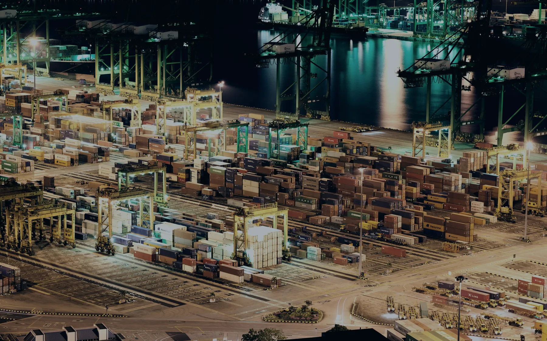 Industrial port operating at night